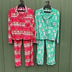Velour Notch Collar Pajama Top & Pants Lounge Sleep 2, 2-Piece Sets Size M